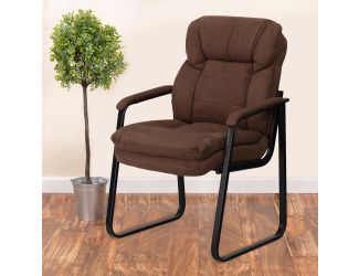 Brown Microfiber Executive Side Reception Chair with Lumbar Support & Sled Base