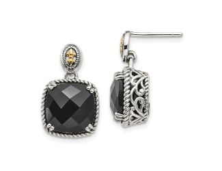 Sterling Silver w/14k Onyx Dangle Post Earrings
