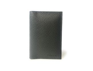 Prada Mens Saffiano Leather Vertical Card Black Holder Bifold Wallet
