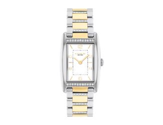 Ladies' Reese Rectangle Two-Tone Stainless Steel Crystal Watch White Dial