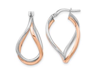 14k Yellow Gold w/White Rhodium and Rose Gold-plated Swirl Hoops