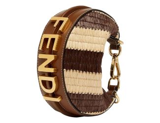 Fendi Fendigraphy Woven Raffia Leather Gianduia Vibrato Mini Hobo Charm Bag