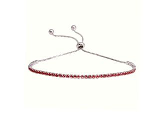 PARIKHS Rhodium Plated Red CZ Lariat Bracelet in 925 Sterling Silver