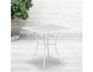 28" Square White Indoor-Outdoor Steel Patio Table - Restaurant Seating
