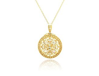 PARIKHS Rhodium Plated Disc Designed Filigree CZ Necklace in 925 Sterling Silver