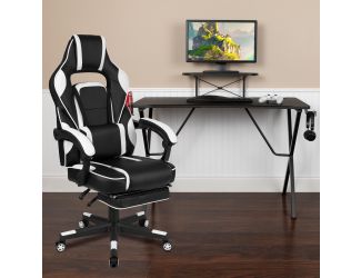 Gaming Bundle-Cup/Headphone Desk & White Reclining Footrest Chair