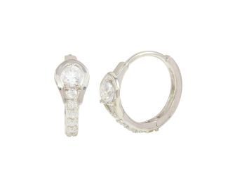 PARIKHS Rhodium Plated Huggie Earring with CZ in 925 Sterling Silver