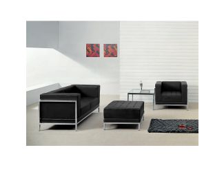 Black LeatherSoft Modular Loveseat, Chair & Ottoman Set w/Taut Back &Seat