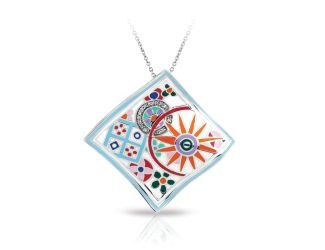 Belle Etoile Pashmina - Sterling Silver,Multicolor Enamel,White CZ Pendant with 18" SS Chain