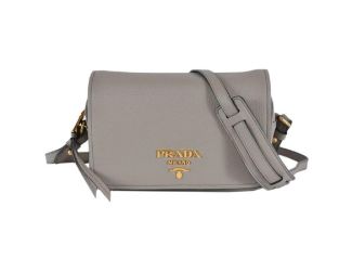 Prada Vitello Phenix Argilla Grey Leather Flap Crossbody Bag