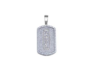 PARIKHS Men's Rhodium Plated Clear CZ Dogtag Pendant with chain in 925 Sterling Silver