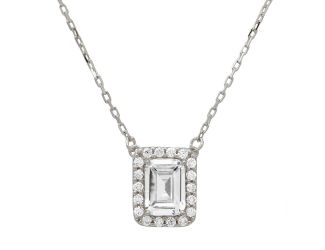 PARIKHS Rhodium Plated Square Halo CZ Pendant with Adjustable Chain in 925 Sterling Silver