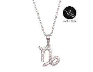 PARIKHS Rhodium Plated Capricorn CZ Zodiac Sign Necklace in 925 Sterling Silver