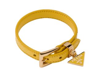 Prada Saffiano Leather Thin Buckle Bracelet Yellow