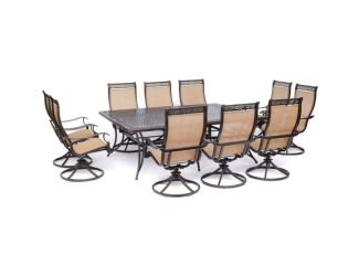 Manor 11-Piece Dining Set with 10 Swivel Rockers and an Extra-Large 60" x 84" Cast-Top Dining Table