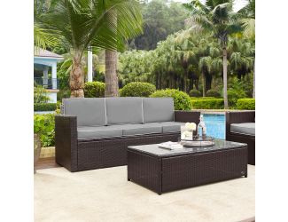 Palm Harbor Outdoor Wicker Sofa In Brown With Grey Cushions