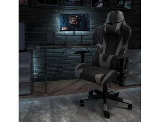 Racing Gaming Ergonomic Chair with Reclining Back, Footrest in Gray LeatherSoft