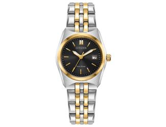 Ladies' Corso Eco-Drive watch, Two-Tone Stainless Steel Bracelet with Black dial