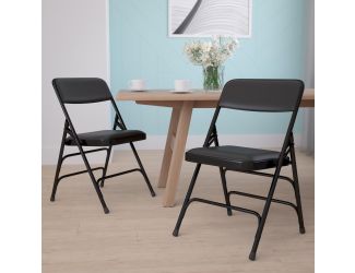 2 Pack Curved Triple Braced & Double Hinged Black Vinyl Metal Folding Chair