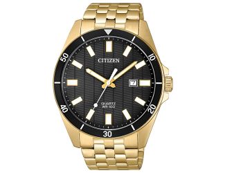Men's Quartz Watch, Gold-tone Case and Bracelet with Black Dial