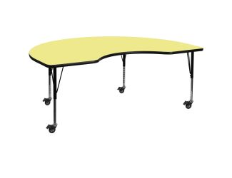 Mobile 48"W x 72"L Kidney Yellow Thermal Laminate Adjustable Activity Table