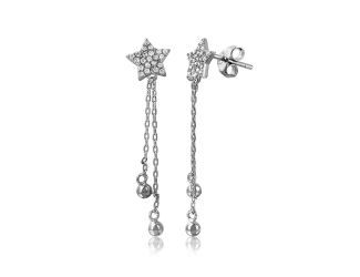 PARIKHS Rhodium Plated CZ Star with Hanging Strands Earring in 925 Sterling Silver