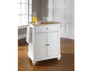 Cambridge Natural Wood Top Kitchen Island White Finish