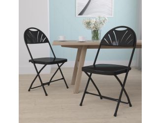 2PK 650 lb. Rated Black Plastic Fan Back Folding Chair-Commercial & Event Chairs