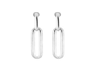 Diamante Large Link Post Earrings - Rhodium. 1-1/2" Long. Made in America