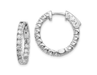 14k White Gold Spotlight Lab Grown Diamond Round Hoop w/Safety Clasp Earrings, 1.5ctw
