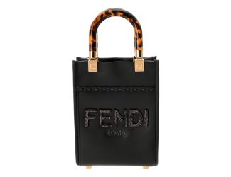 Fendi Black Calfskin Snake Print Mini Sunshine Shopper Tote Crossbody Bag
