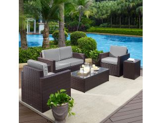 Palm Harbor 5-Piece Outdoor Wicker Conversation Set With Grey Cushions