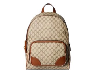 Gucci GG Supreme Canvas Leather Trim Brown Medium Backpack