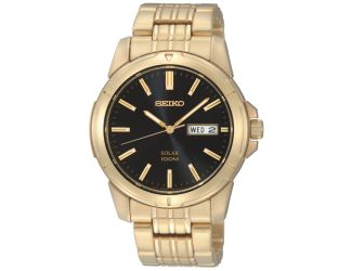 Mens Gold Case Black Dial Second Hand