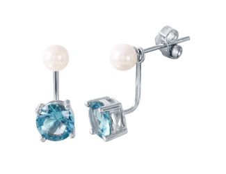 PARIKHS Rhodium Plated Pearl Light Blue CZ Earring in 925 Sterling Silver