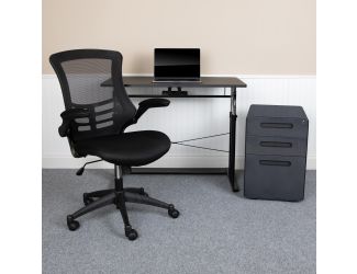 Office Set-Adjustable Computer Desk, Ergonomic Mesh Office Chair, Filing Cabinet