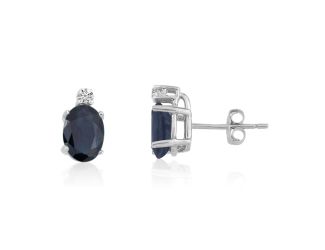 14K White Gold Oval Sapphire Earrings w/diamond accent
