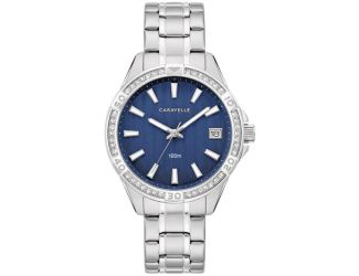 Caravelle Ladies Aqualuxx Crystal Watch SS with Blue Dial