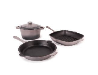 Neo 4pc Cast Iron Set: Grill Pan, Fry Pan & 3qt Dutch Oven