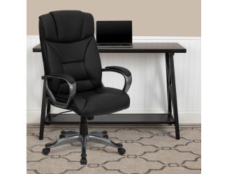 High Back Black LeatherSoft Executive Swivel Office Chair w/Lip Edge Base & Arms