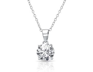 PARIKHS Rhodium Plated Round Clear CZ Stone Pendant Necklace in 925 Sterling Silver