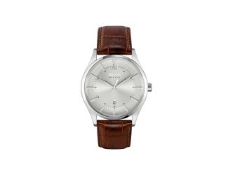 Mens Distinction Silver & Brown Leather Strap Watch Silver Dial
