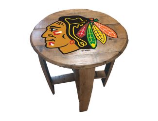 Chicago Blackhawks Oak Barrel Table