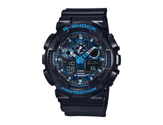 Mens G-Shock Ana-Digi Black Resin Watch Blue Camouflage Dial
