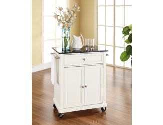 Black Granite Top Portable Kitchen Cart in White Finish