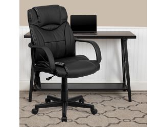 Mid-Back Ergonomic Massaging Black LeatherSoft Executive Office Chair w/ Arms