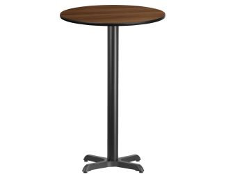 24" Round Walnut Laminate Table Top with 22" x 22" Bar Height Table Base