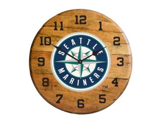 Seattle Mariners Oak Barrel Clock