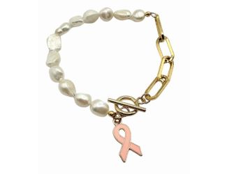 Pearl and Paperclip Breast Cancer Awareness Bracelet