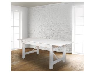 8' x 40" Rectangular Antique Rustic White Solid Pine Folding Farm Table